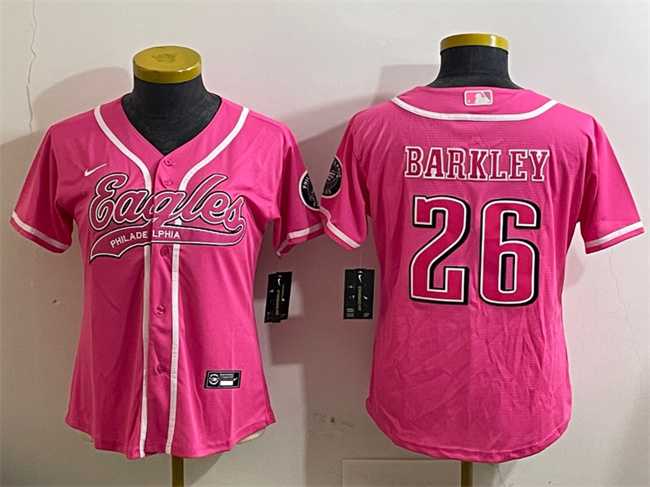 Womens Philadelphia Eagles #26 Saquon Barkley Pink Cool Base Stitched Baseball Jersey